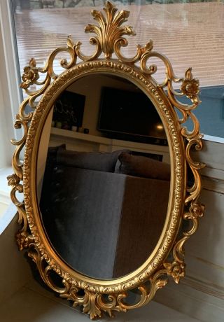 Bassett Vintage Gold Hollywood Regency Oval Wall Mirror