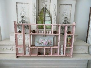 OMG Old Vintage Chippy PINK CUBBY DISPLAY SHELF Wall CABINET 17 Cubbies 38 x 24 3