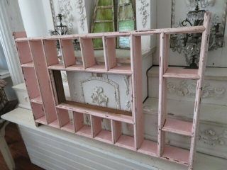 OMG Old Vintage Chippy PINK CUBBY DISPLAY SHELF Wall CABINET 17 Cubbies 38 x 24 5