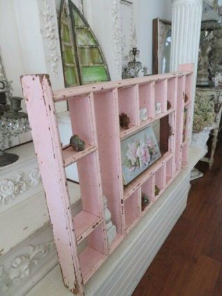 OMG Old Vintage Chippy PINK CUBBY DISPLAY SHELF Wall CABINET 17 Cubbies 38 x 24 6