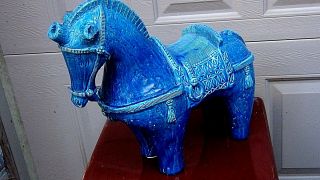 Mid Century Italian Aldo Londi Bitossi Large Ceramic " Rimini Blu " Horse Statue