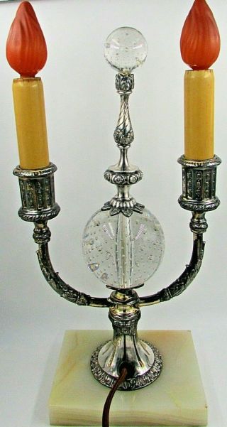 Antique 1920s Pairpoint Controlled Bubble Electric Candlestick Table Lamp Signed