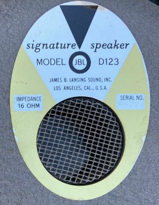 Vintage JBL D123 Speakers 16ohm Matched Pair 6