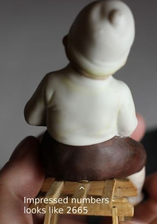 Antique Germany Bisque Boy on Wood Sled Christmas Ornament Figurine 5