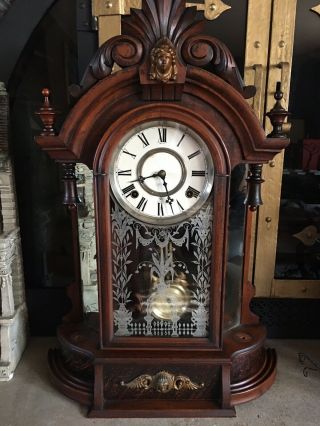 Mantle Clock,  Wm Gilbert Clock Co,  Walnut,  C1880 Moderne Gothic,  Victorian,  23 " T