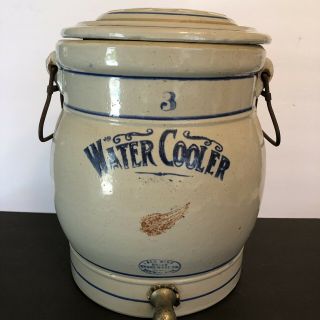 Vintage Red Wing 3 Gallon Stoneware Water Cooler With Lid Spigot Htf