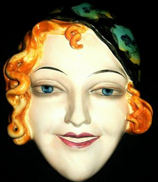 Antique German Art Deco William Goebel Lady Flapper Porcelain Mask Figurine