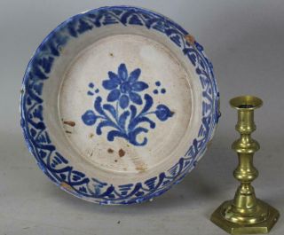 A Rare Late 17th C Spanish Tin Glaze Delft Deep Bowl On Redware Blue Decoration