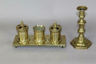 Rare 18th C Brass Standish Or Ink Stand With An Ink Pot,  Seal Pot And Sander