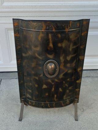 antique fireplace Fire Screen japanned flashed copper deco vtg victorian 2