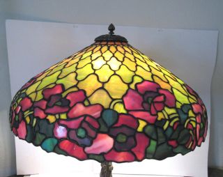 Exceptional Antique Tiffany Style Leaded Stained Glass Lamp w/Extra Large Shade 2