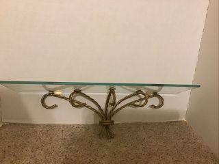 Vintage Home Interiors Glass And Gold Metal Rope Wall Shelf 18 " Long