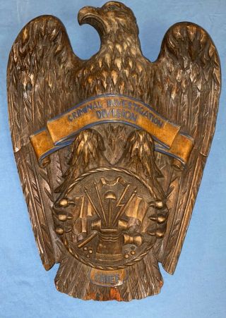 Vintage Criminal Investigation Division Hand Carved Wood Eagle Plaque Sign 16 "