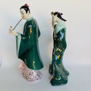 Vtg Ronzan Lenci Italian Art Deco Ceramic Figurine Geisha Lady & Man Rare w/Pipe 2
