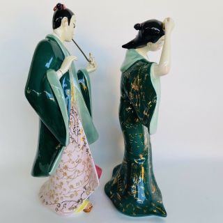 Vtg Ronzan Lenci Italian Art Deco Ceramic Figurine Geisha Lady & Man Rare w/Pipe 4
