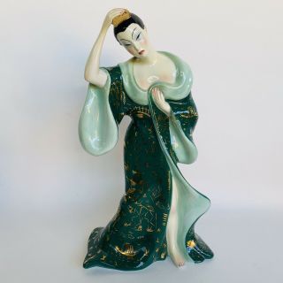 Vtg Ronzan Lenci Italian Art Deco Ceramic Figurine Geisha Lady & Man Rare w/Pipe 6