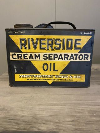 Vintage Riverside Half Gallon Oil Can Gas And Oil