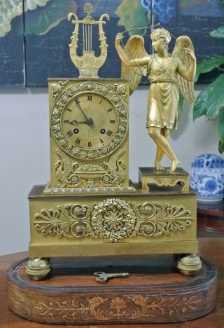 French Empire Ormolu Gilt Bronze Figural Mantle Table Clock 19th Century