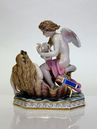 Meissen Porcelain Figural Group Cupid Playing the Lyre for a Mermaid 19th C 3