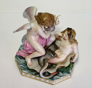 Meissen Porcelain Figural Group Cupid Playing the Lyre for a Mermaid 19th C 5
