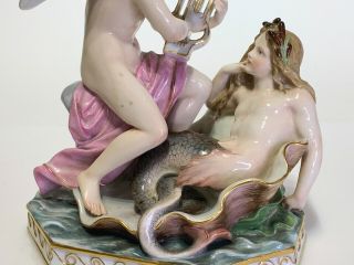 Meissen Porcelain Figural Group Cupid Playing the Lyre for a Mermaid 19th C 6
