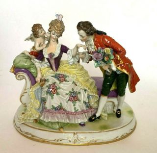 A Antique German Muller Volkstedt Porcelain Figural Groups Lamps 2