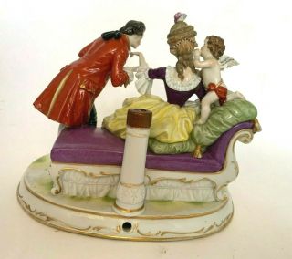 A Antique German Muller Volkstedt Porcelain Figural Groups Lamps 3