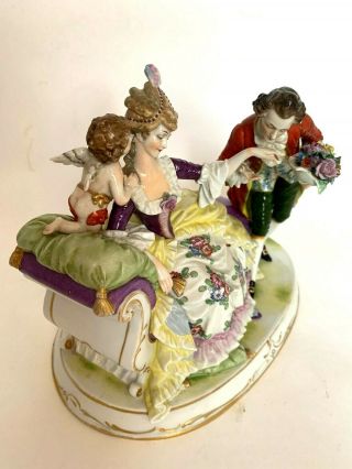 A Antique German Muller Volkstedt Porcelain Figural Groups Lamps 4