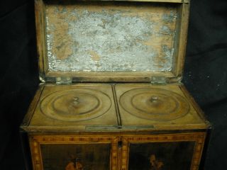Antique Tea Box Inlaid Mahogany mixed wood men/women working/dancing 2