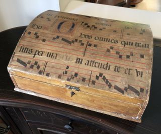 Antique Victorian Signed Sheet Music Box Wood Paper Covered Decoupage
