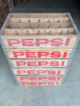 6 Vintage Pepsi Cola Wood Soda Pop Crate Case 24 Dividers