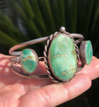 Vtg Old Pawn Navajo Green Royston Turquoise Sterling Silver Twist Cuff Bracelet 2