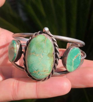 Vtg Old Pawn Navajo Green Royston Turquoise Sterling Silver Twist Cuff Bracelet 3