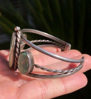 Vtg Old Pawn Navajo Green Royston Turquoise Sterling Silver Twist Cuff Bracelet 4