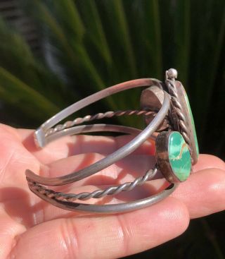Vtg Old Pawn Navajo Green Royston Turquoise Sterling Silver Twist Cuff Bracelet 6