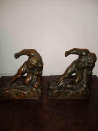 Rare,  Antique,  Kbw,  Art,  Bronze,  Nude,  Male,  Book Ends,  Kathodian,  Old,  Collectible,
