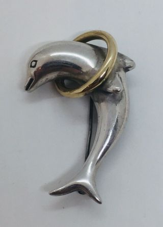 Tiffany & Co.  Vintage Authentic Sterling Silver & 18k Yellow Gold Dolphin Pin