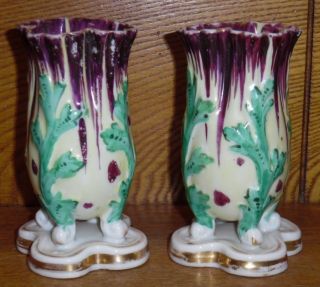 Antique Hand Painted Old Paris Porcelain Vases - 4 5/8 "