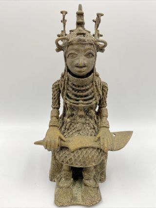 Vintage African Tribal Warrior Art Sculpture Statue Brass Bronze Metal Work 12”