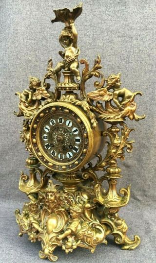 Large Heavy Antique French 19thcentury Clock Bronze Renaissance Style Angel 15lb