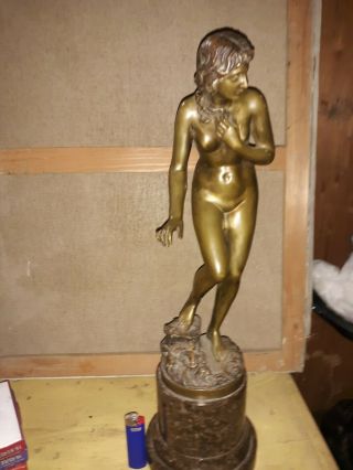 True Antique Bronze Statue Nude Woman Signed Fullborn Listed 20 " Marble Base Old