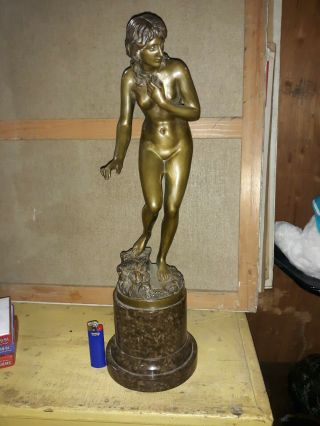 True Antique Bronze Statue Nude Woman signed FULLBORN Listed 20 
