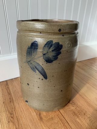 Antique Stoneware Salt Glazed Jar Crock Flowers Cobalt Blue Pennsylvania Pa