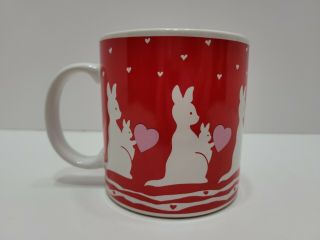 Vintage 1986 Dayton Hudson Kangaroo Heart Valentines Mug Red White And Pink
