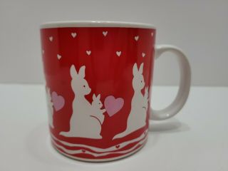 Vintage 1986 Dayton Hudson Kangaroo Heart Valentines Mug Red White and Pink 2
