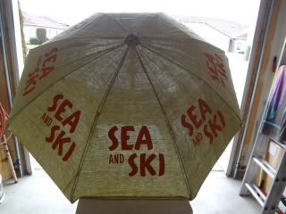Vintage 1950s? Out Door Sea And Ski Umbrella Wood Handle Boating Beach Swimming