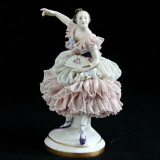 German Volkstedt Dresden Lace Porcelain Ballerina Dancing Lady Girl Figurine V2
