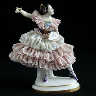 German Volkstedt Dresden Lace Porcelain Ballerina Dancing Lady Girl figurine V2 2