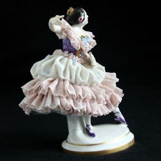 German Volkstedt Dresden Lace Porcelain Ballerina Dancing Lady Girl figurine V2 3