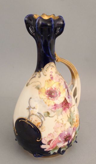 Antique Amphora Teplitz Hand Painted Cobalt & Gold Amphora Art Pottery Ewer Vase 2